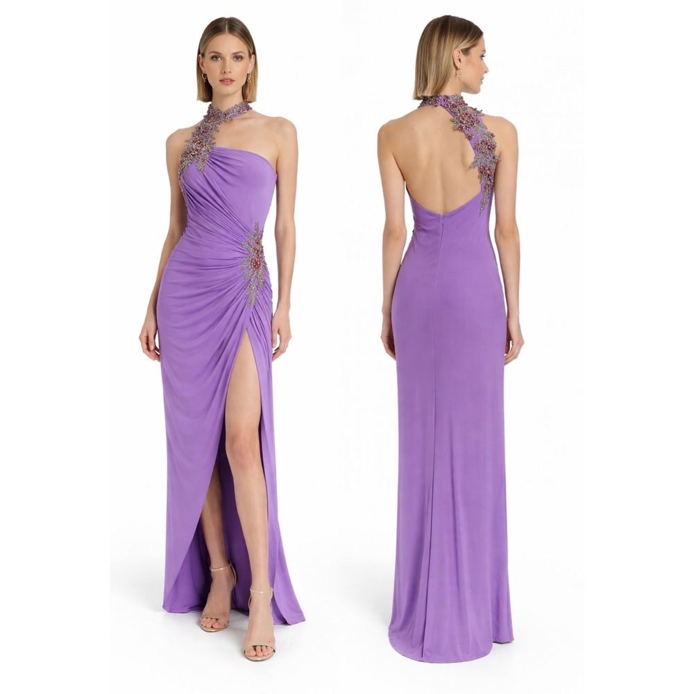 NWT Ieena‎ for Mac Duggal 2227 Lilac Lavender One-Shoulder Beaded Gown Sz 2 - Picture 12 of 12
